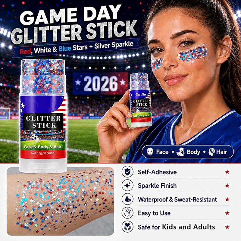 Red, White & Blue Star Glitter Stick – Face, Body & Hair Sparkle for Game Day & Fourth of July