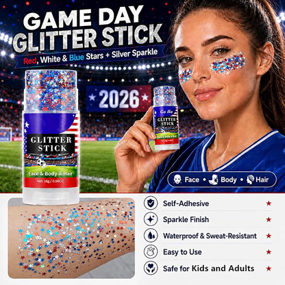 Red, White & Blue Star Glitter Stick – Face, Body & Hair Sparkle for Game Day & Fourth of July