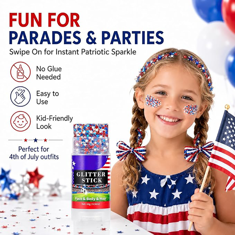 Red, White & Blue Star Glitter Stick – Face, Body & Hair Sparkle for Game Day & Fourth of July