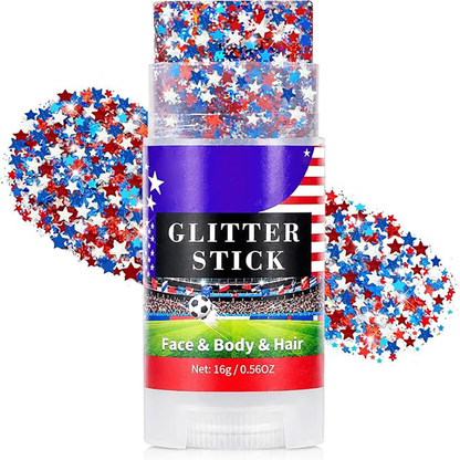 Red, White & Blue Star Glitter Stick – Face, Body & Hair Sparkle for Game Day & Fourth of July